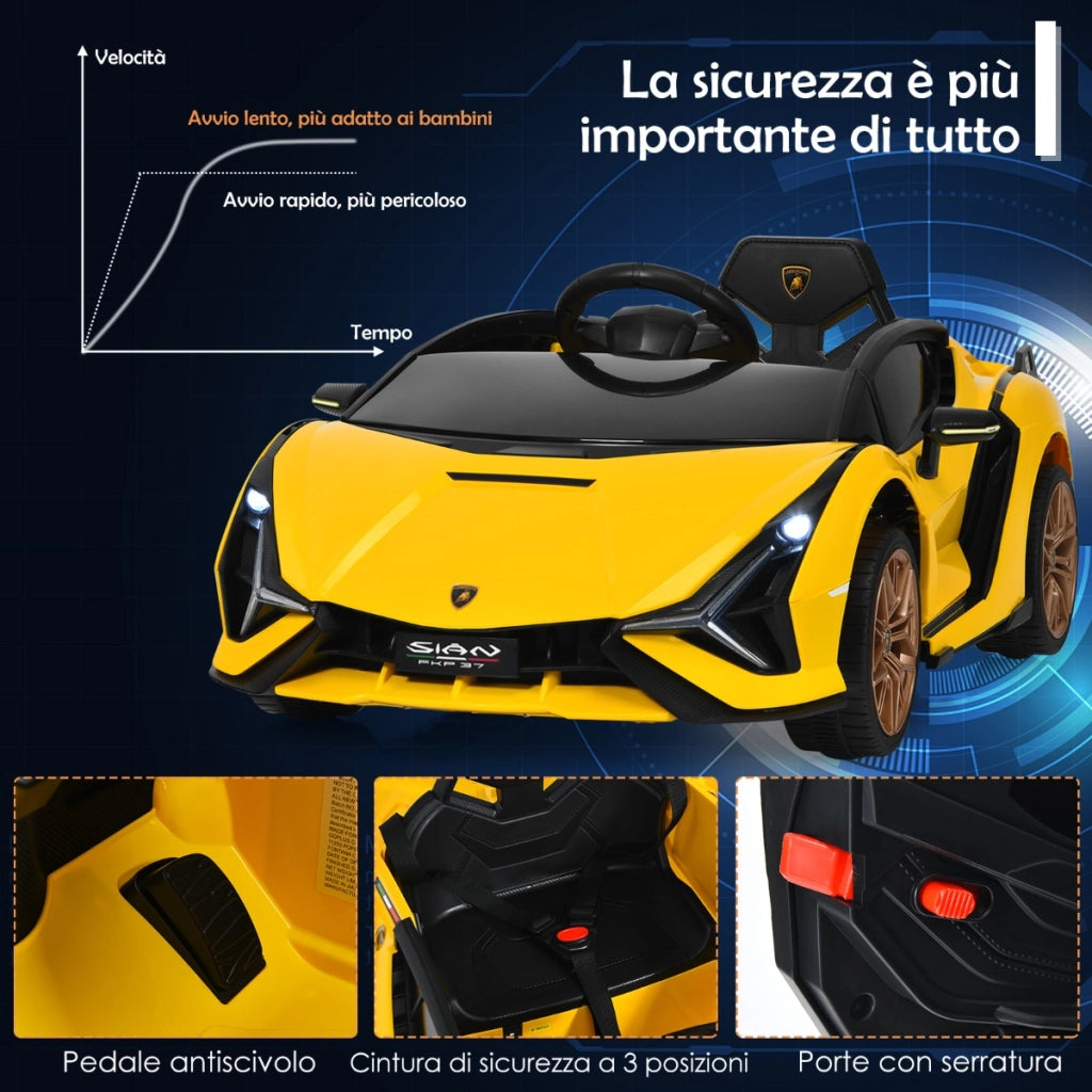 Macchina cavalcabile per bambini con telecomando e luci LED, Veicolo elettrico a batteria 12 V Giallo