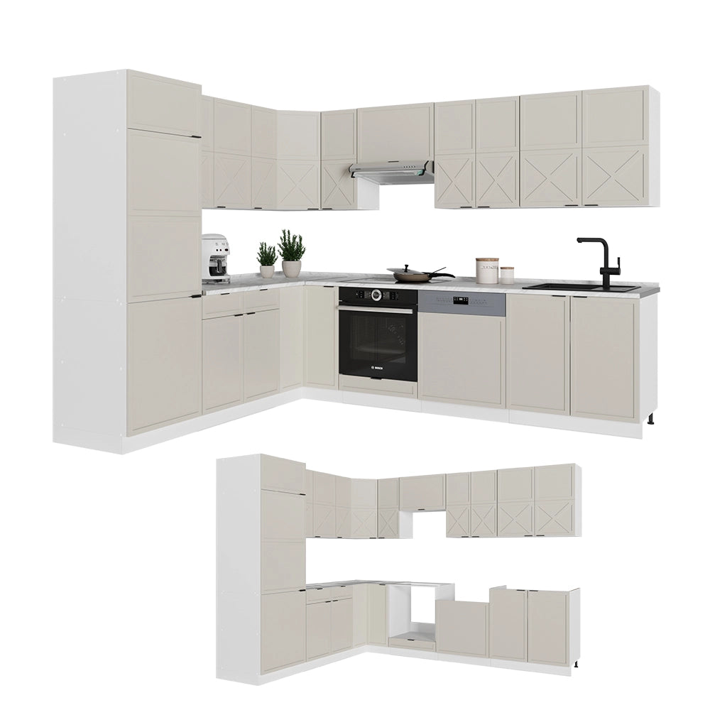 Vicco Cucina angolare completa Grigio/beige/bianco 227 x 287 cm , PL Marmo