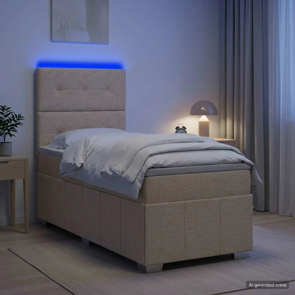 Letto Box Spring LED con Materasso Crema 100 x 200 cm Tessuto 3455540