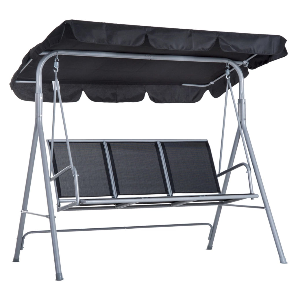 EasyComfort Dondolo da Giardino a 3 Posti in Metallo, Tetto Parasole Rimovibile e Lavabile, Nero e Argento, 171x108x150cm