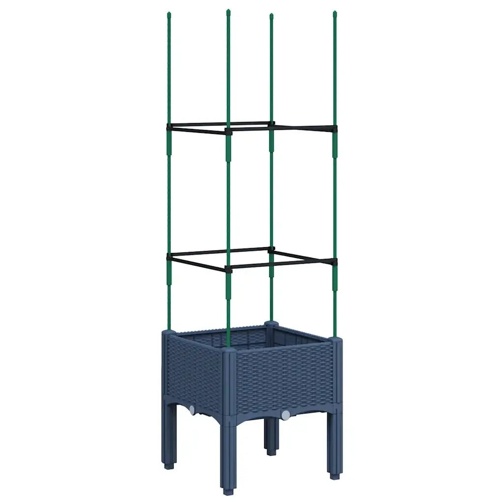 Fioriera | Cassetta per fiori | Vaso da Giardino e Graticcio Grigio Blu 40x40x142,5 cm PP