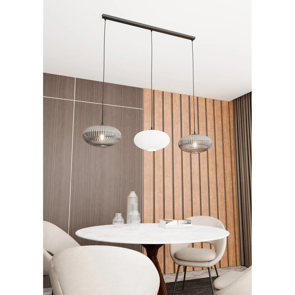 Lampadario 3 Luci Iris In Acciaio Nero Paralume Plissè Multicolor