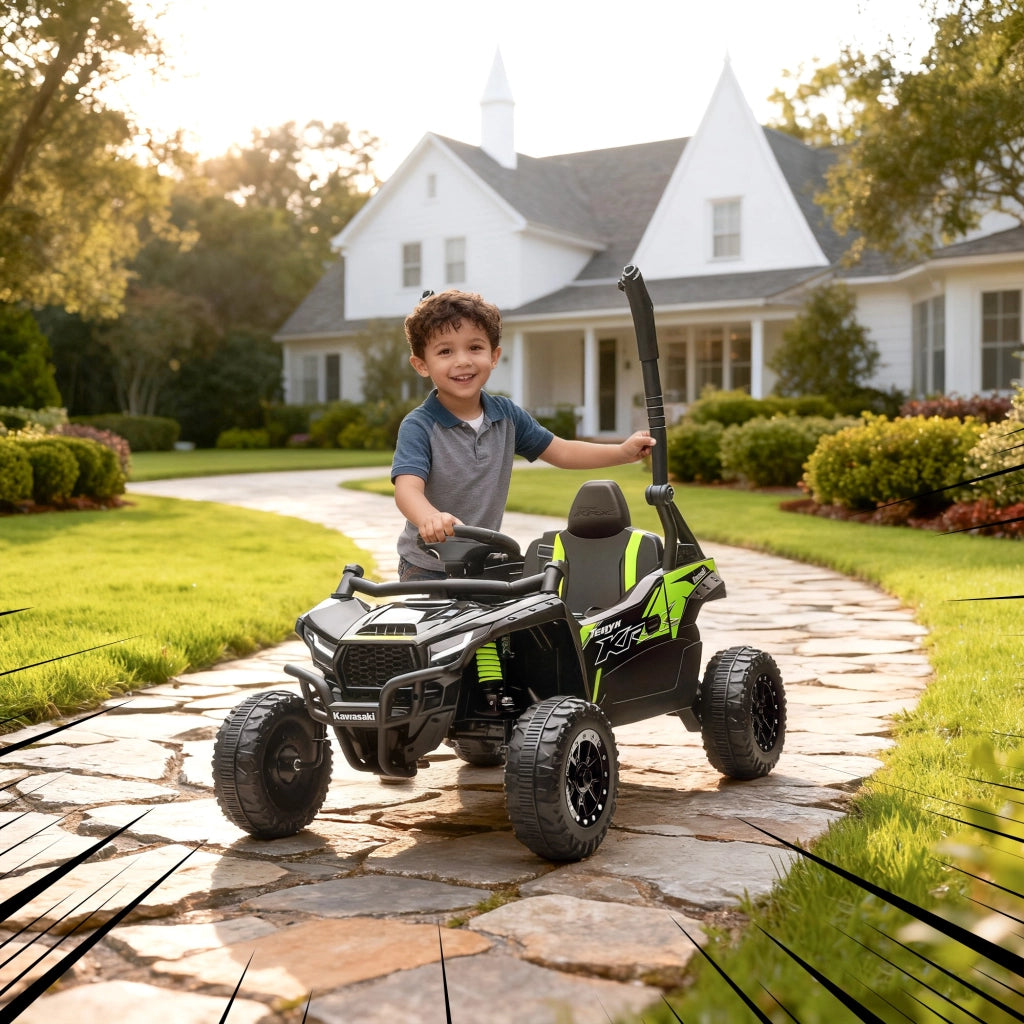 Macchina Elettrica per Bambini 3-5 Anni 12V con Licenza Kawasaki Doppio Motore Telecomando e Musica Nero