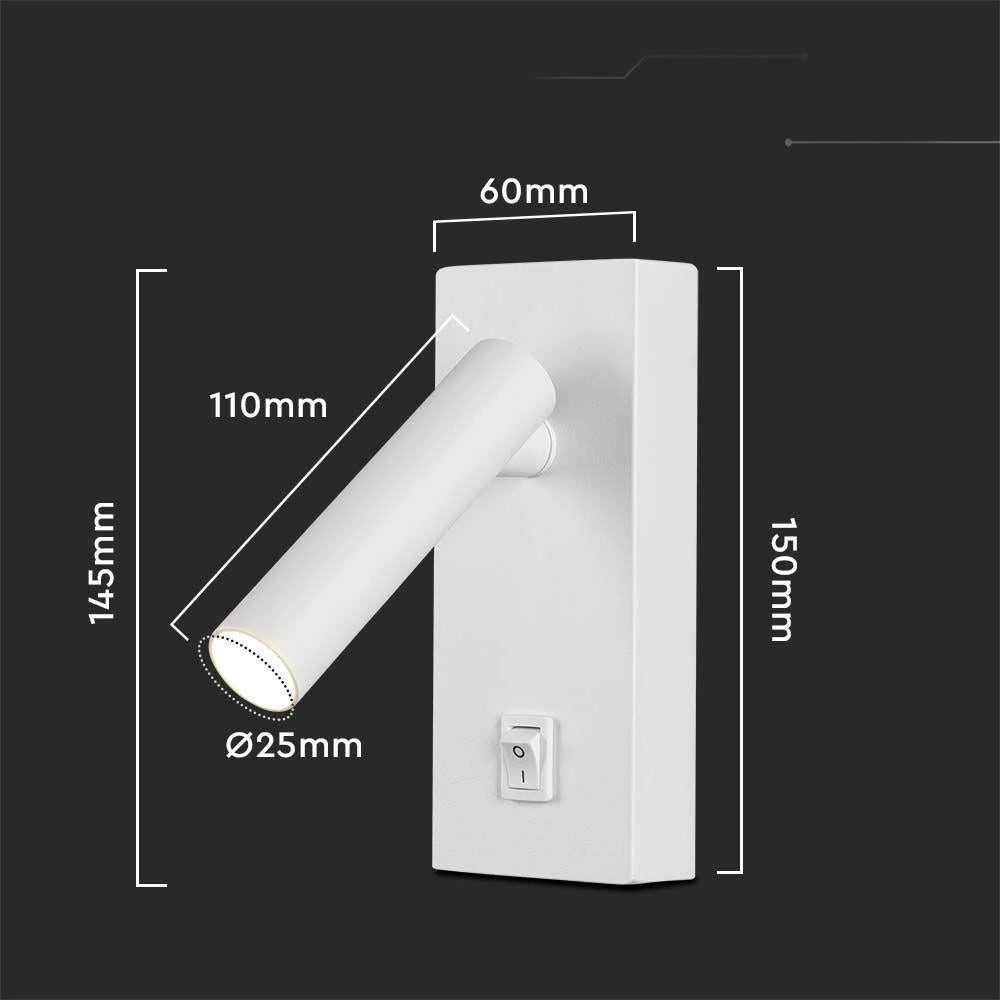 Applique LED V-TAC VT-402 2W 4000K 150lm bianca con interruttore