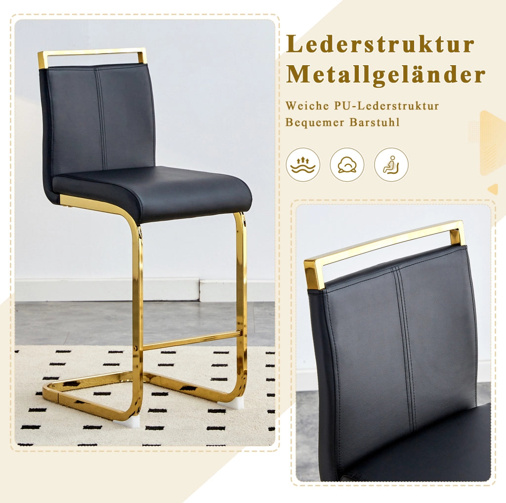 Set di 2 sgabelli da bar in PU nero con gambe dorate
