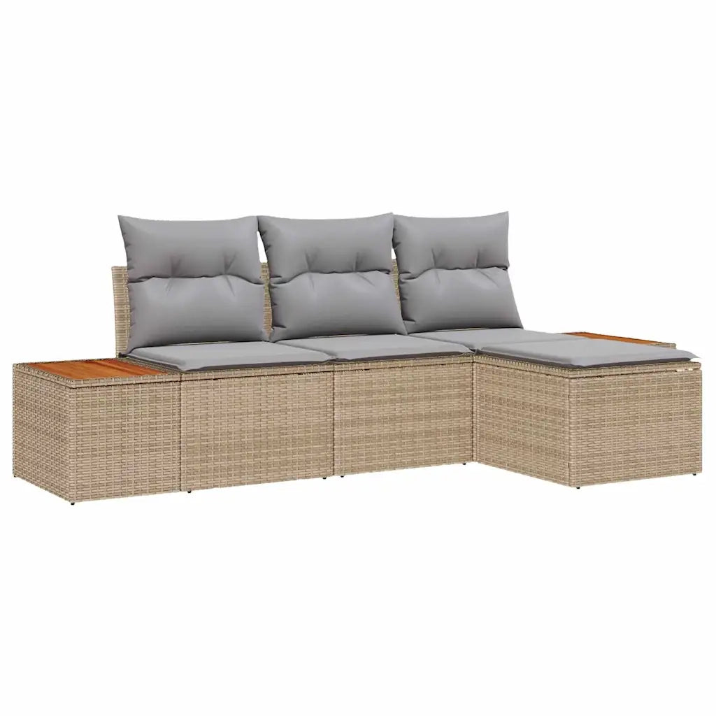 Set Divano da Giardino con cuscino 4 pz | Set Salotto da Giardino Beige polyrattan