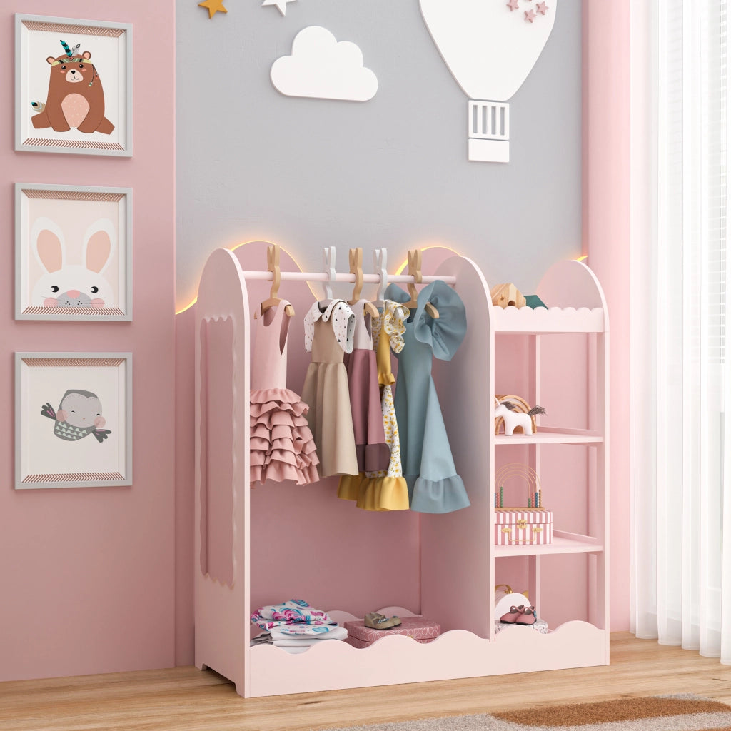 Organizzatore Guardaroba Vestnes per Cameretta con Ripiani e Specchio 100 x 94 x 38 cm - Rosa [en.casa]