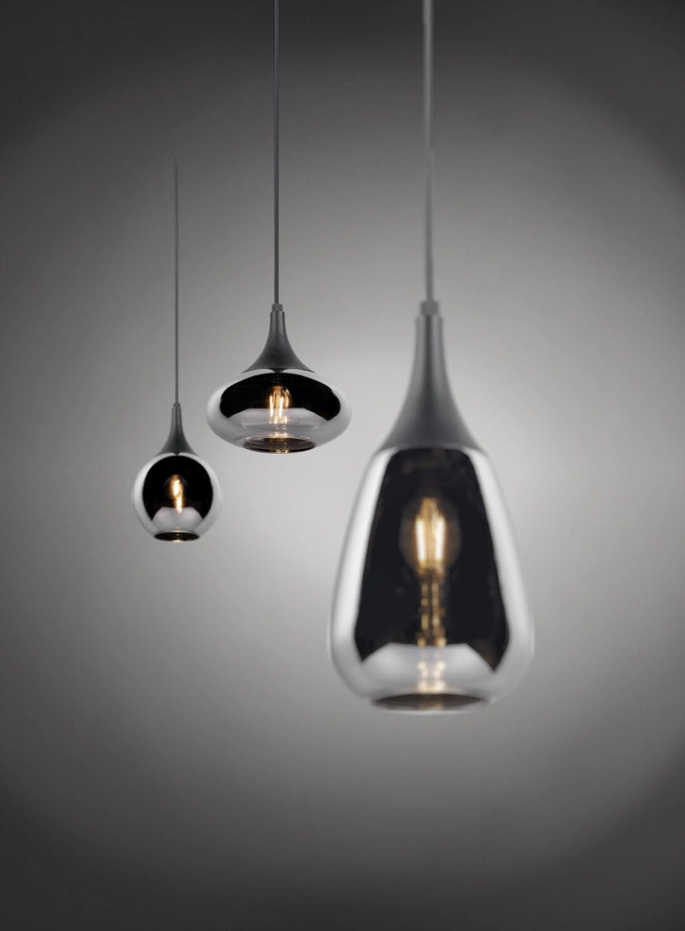 Lampada a sospensione 3 diffusori, metallo, nero e fumé, L 68 cm, Lumina