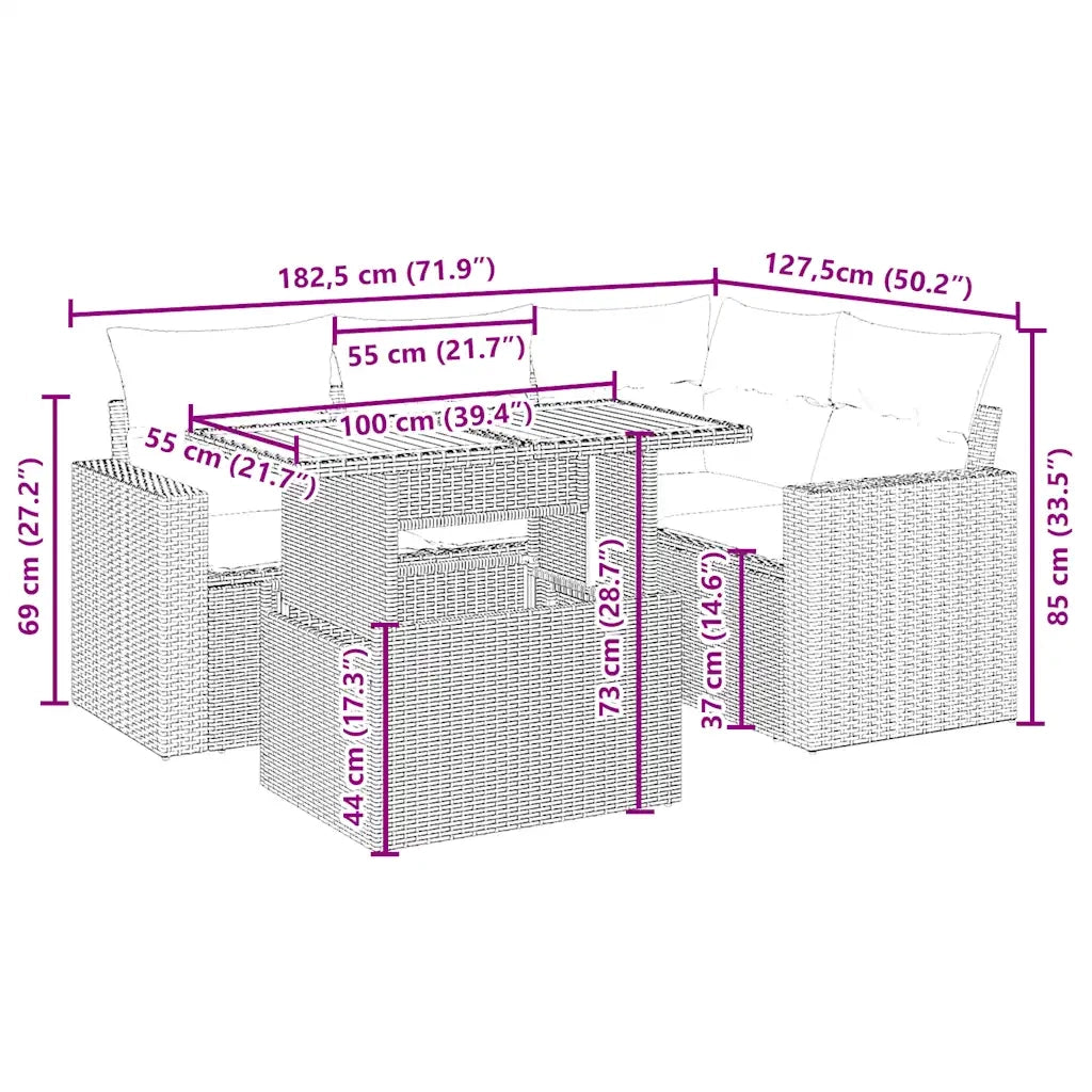 Set Divano da Giardino 5 pz con Cuscini Beige in Polyrattan 3271296