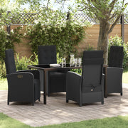 Set da Pranzo da Giardino  5 Pezzi con Cuscini Rattan Nero