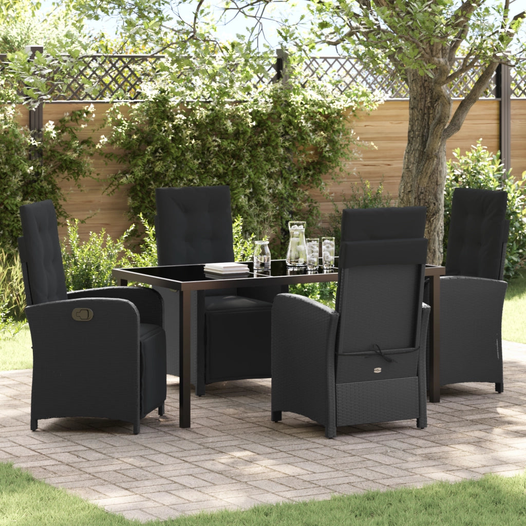 Set da Pranzo da Giardino  5 Pezzi con Cuscini Rattan Nero