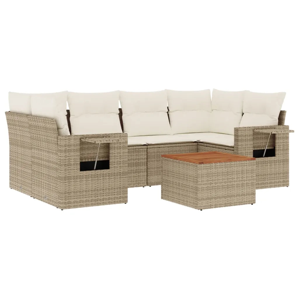 Set Divani da Giardino 7 pz con Cuscini Beige in Polyrattancod mxl 112927