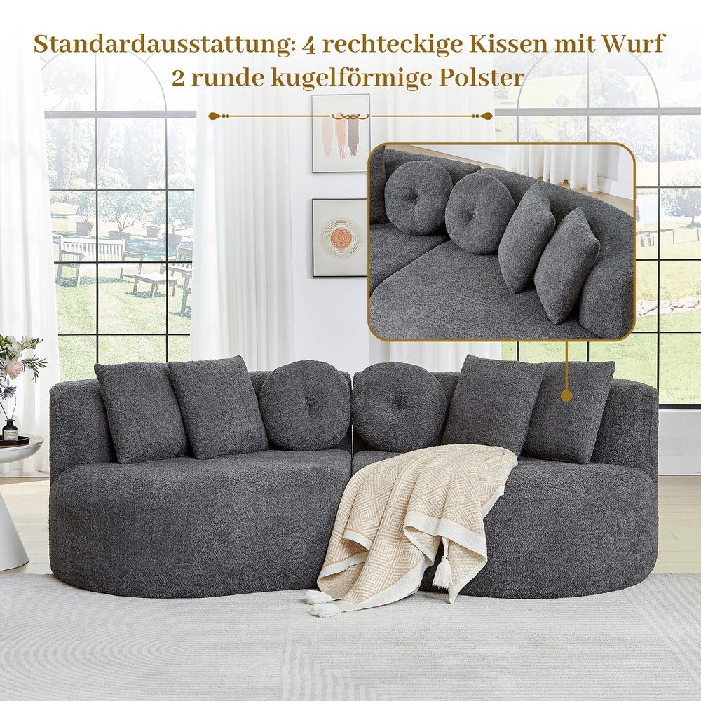 Divano modulare in tessuto Chenille ¨C Minimal ¨C Grigio antracite senza braccioli con 6 cuscini