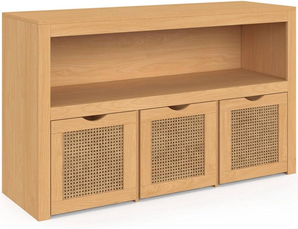 Contenitore per bambini EDHEN in legno e canna con 3 cassetti a cubo su rotelle