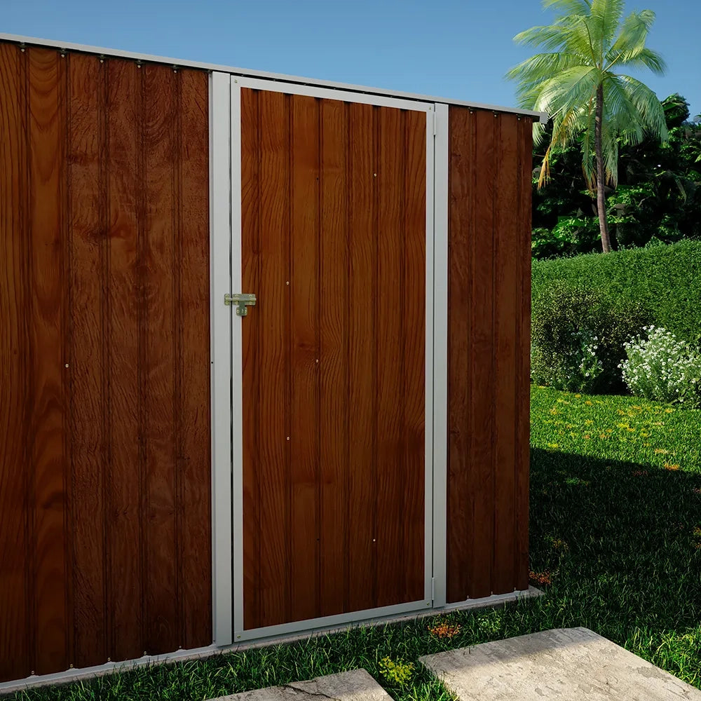 Casetta da giardino in acciaio zincato effetto legno 5,96x3,56xh2,17m -258kg - 21,2 metri quadri