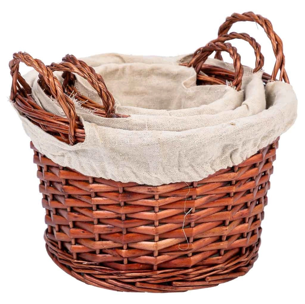 Set di 3 cestini in vimini foderati marroni