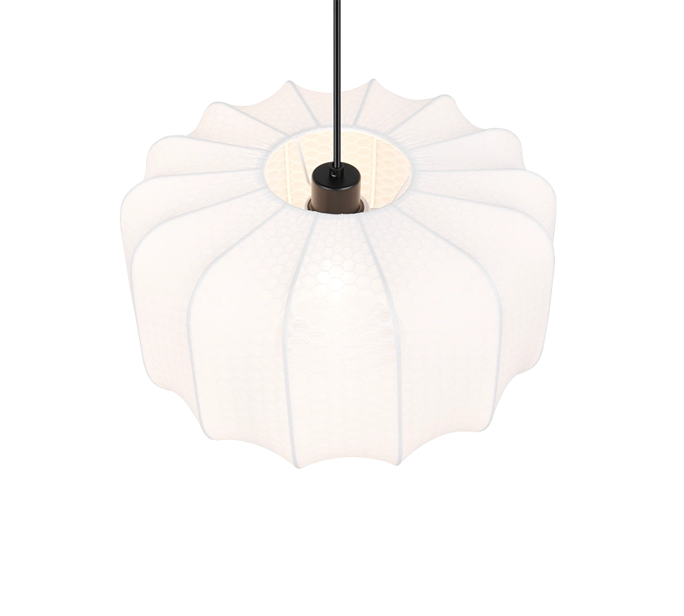 Lampada a sospensione, tessuto e metallo, bianco e nero, D 40 cm, Madeline