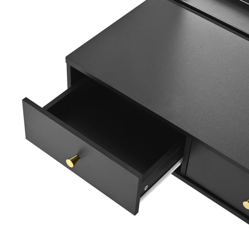 Toeletta con 3 cassetti; specchio e prese per camera da letto - 100x45x105 cm - nero