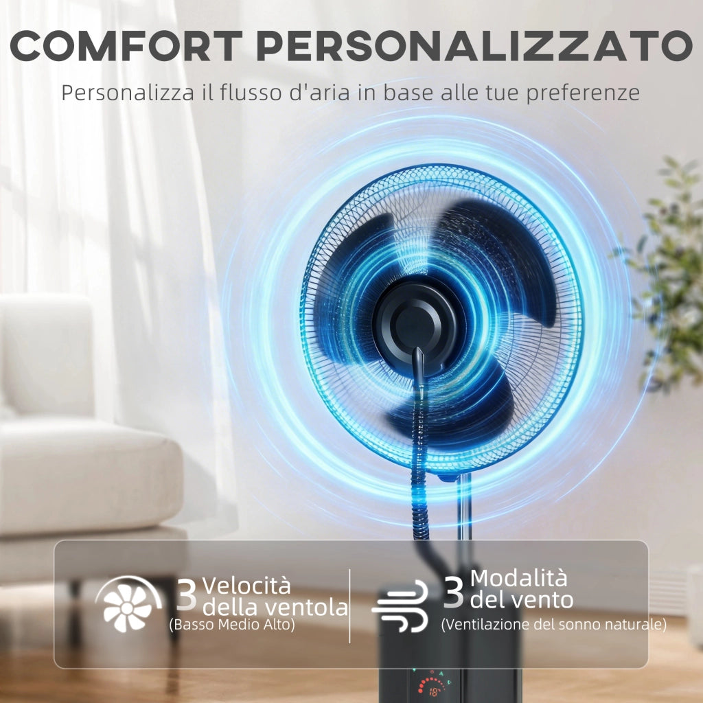 Ventilatore a Piantana Oscillante con Nebulizzatore ¨C zephmum ¨C Nero 45x38x130 cm