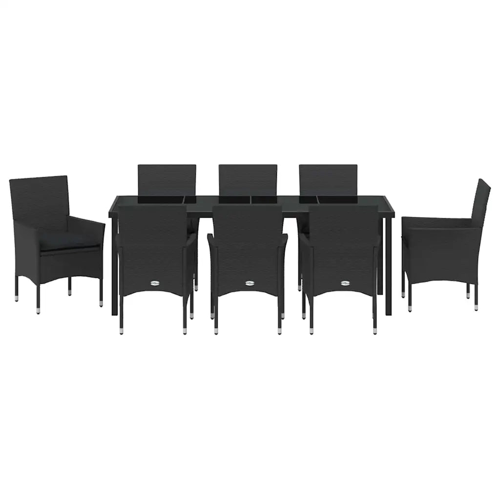 Set da Pranzo per Giardino con cuscino 9 pcs Nero polyrattan 3379778