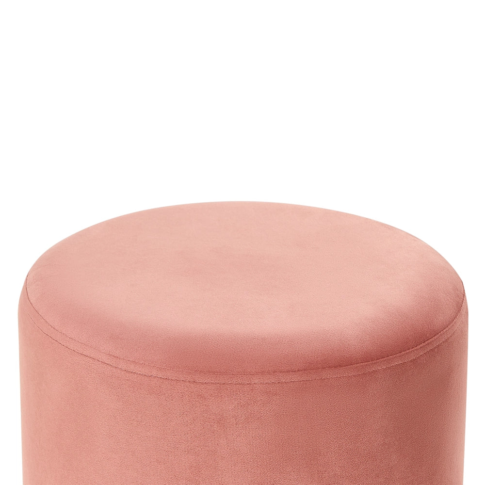 Pouf imbottito in velluto rosa e rattan intrecciato a forma di anello solido glamour
