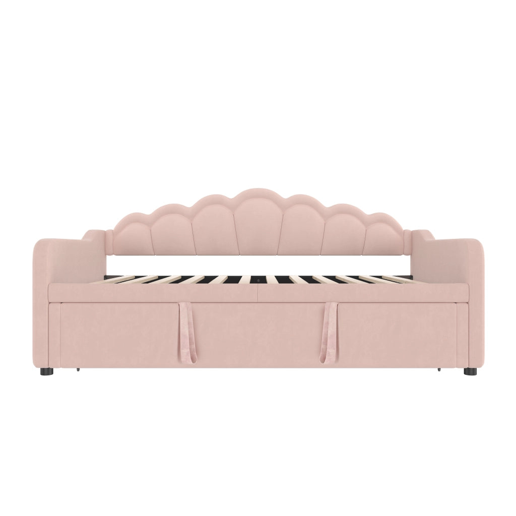 Letto estraibile singolo 90×200 cm e 180×200 cm con LED regolabile; senza materasso; velluto; rosa