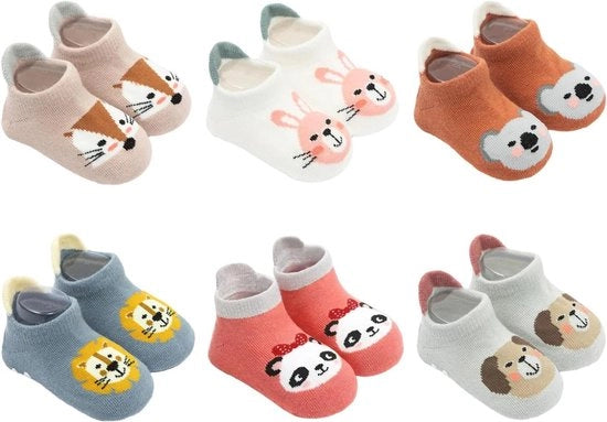 Slip resistenti per bambini - Pantofole per bambini con maniglie - Pantofole per bambini - Colori rossi, marrone, arancione, grigio, blu, bianco - Set da 6 pezzi.