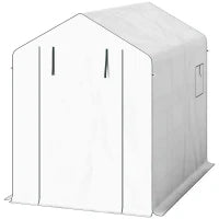 Serra da Giardino 3 m² con 3 Ripiani, PE Rinforzata 135 g/m² Anti-UV, Porta Avvolgibile e Finestre in Rete, 143x215x190cm, Bianco