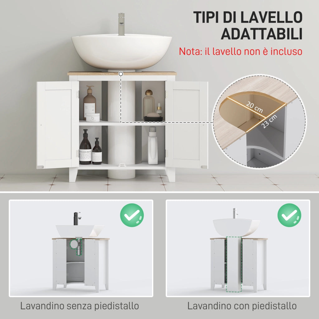 Mobile Bagno Sottolavabo con 2 Ante e Ripiano Regolabile ¨C zephmum ¨C 60x30x60 cm Bianco