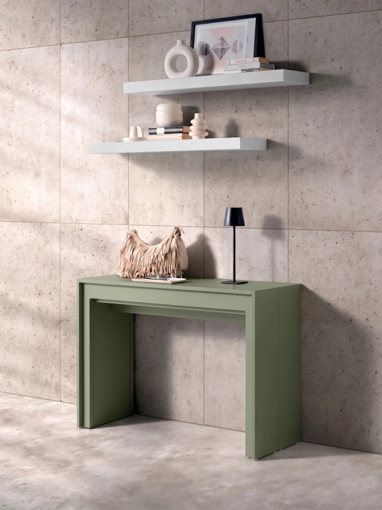 Consolle Allungabile Segmenta OM/119/V, Laccato Verde Opaco, Struttura in MDF e Allunghe in Melaminico Antigraffio - Stones