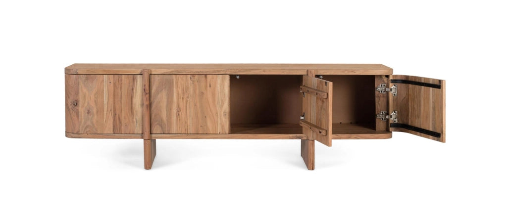 Mobile porta TV in legno massello di acacia con angoli arrotondati