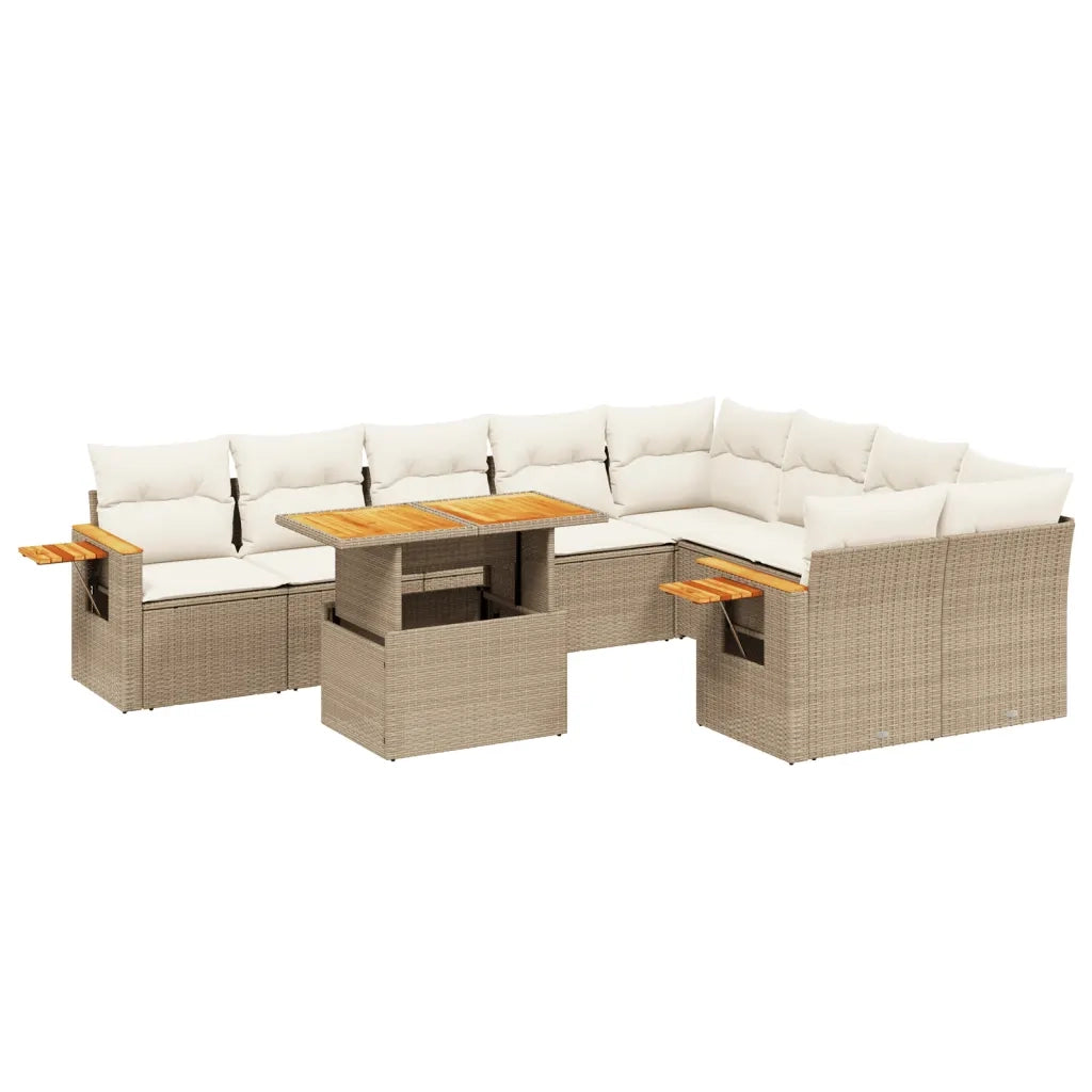 Set Divano da Giardino 10 pz con Cuscini Beige in Polyrattan