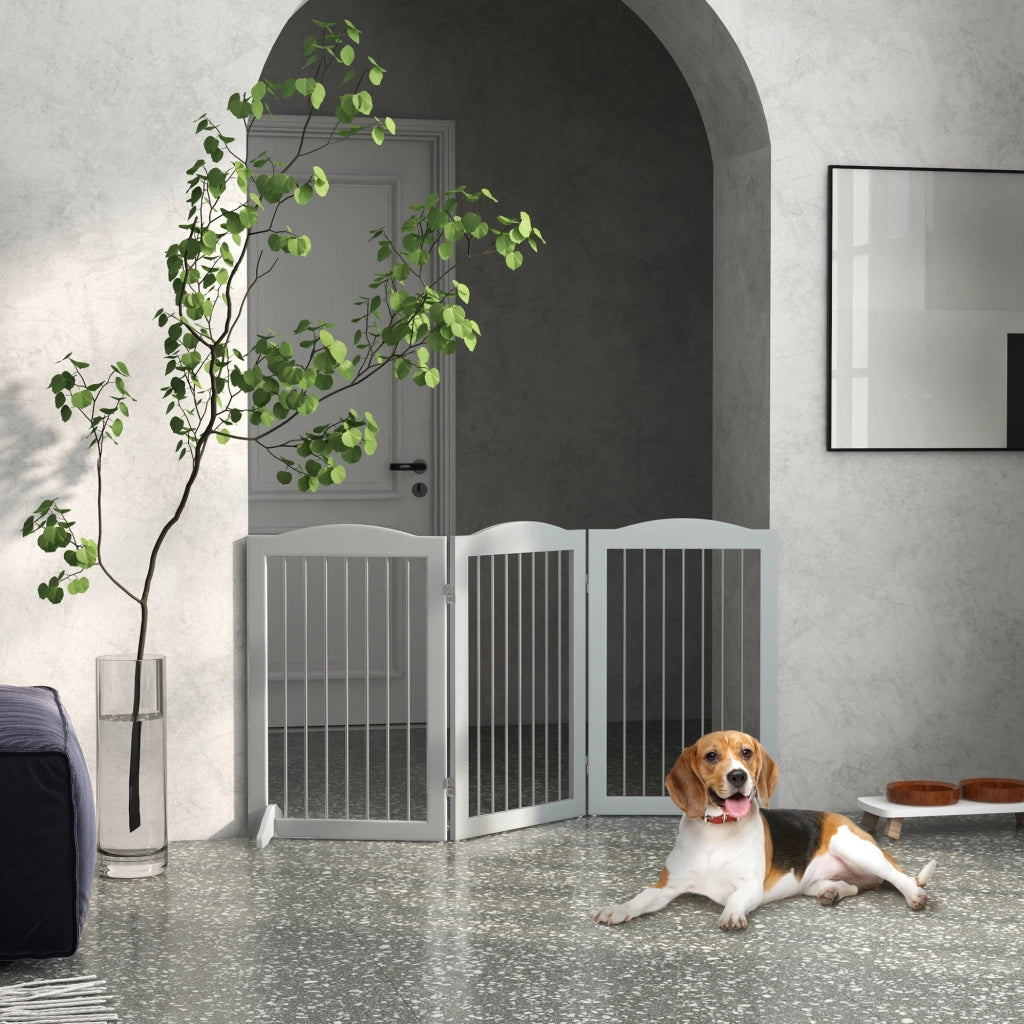 Cancello per Cani Pieghevole per Scale e Porte con Supporto a Piede ¨C Zephmum ¨C Grigio 154x30x80 cm