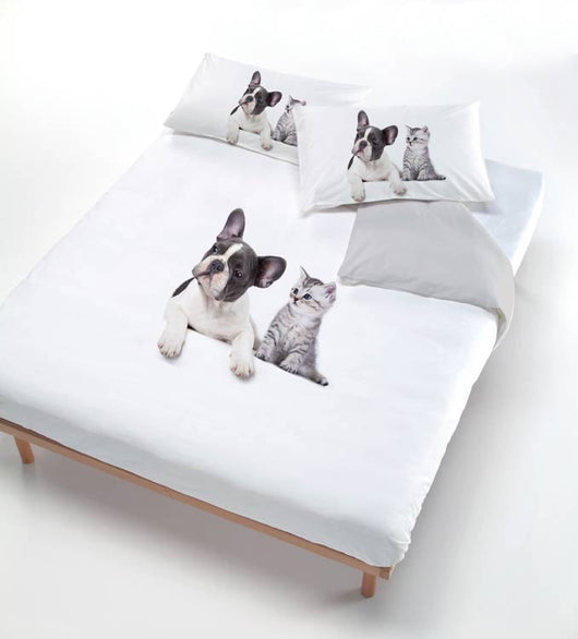 Copripiumino con Stampa sul Sacco e Federe Cane/Gatto Grigio Singolo