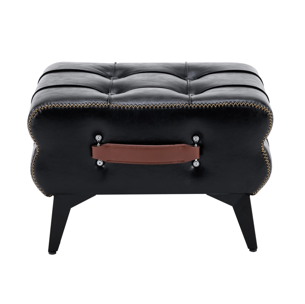 Pouf poggiapiedi portatile in PU nero con gambe in acciaio