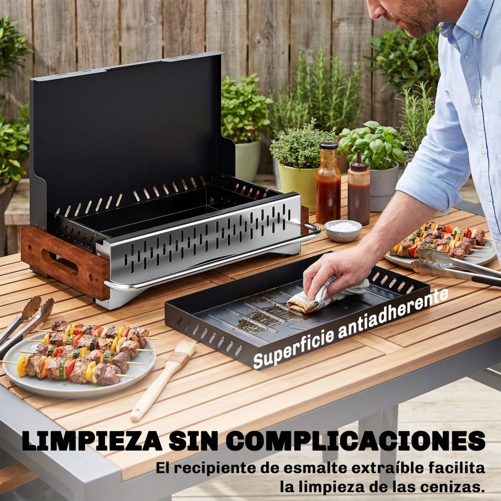 Barbecue a Carbone Pieghevole Portatile ¨C zephmum ¨C Nero 50.5x34x33 cm con Vassoio Estraibile