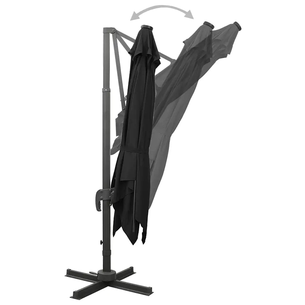 Ombrellone a Sbalzo con Palo e Luci a LED Nero 300 cm 312348