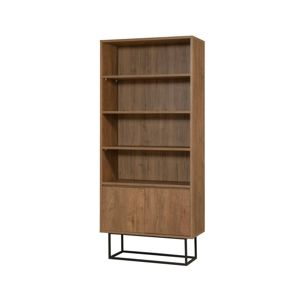 Libreria Morgana, Scaffale da ufficio, Mobile portalibri, Biblioteca, 80x36h182 cm, Noce e Nero