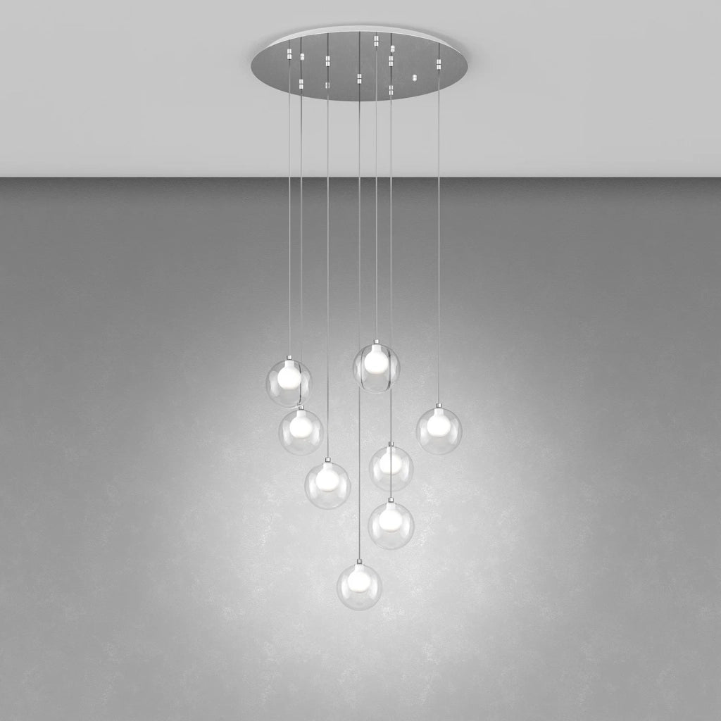 Lampadario Contemporaneo Inside Metallo Cromo Vetro Bianco 8 Luci G9