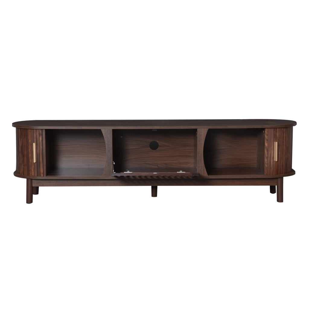 OKWISH Mobile TV con 2 Ante Scorrevoli, 1 Anta a Ribalta, 3 Vani, per Soggiorno, MDF, Marrone, 165 x 39.5 x 46 cm