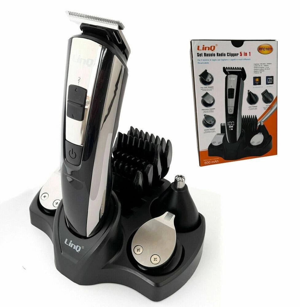 Trade Shop - Set Taglia Capelli Rasoio Ricaricabile 5in1 Regola Barba Peli Naso Clipper Rfc1611 -