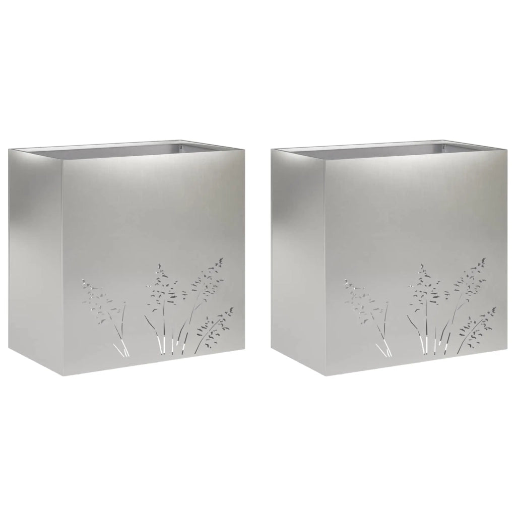 Vaso da giardino 2 pz Argento 50 x 30 x 49 cm Acciaio Inox 8005815