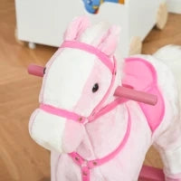 Cavallo a Dondolo in Legno con Suono Animale Regalo Giocattolo per i Bambini, 74 x 28 x 65 cm, Rosa