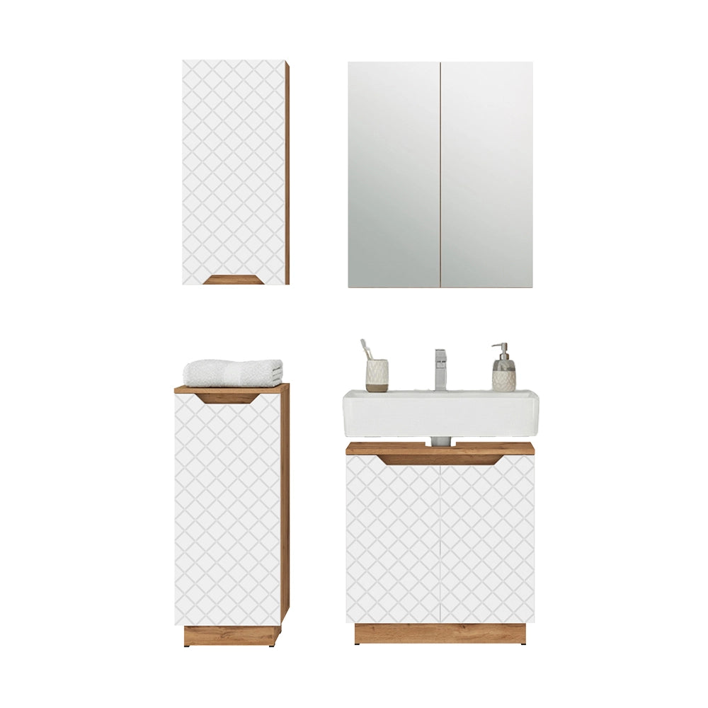 Vicco Set di mobili da bagno Rovere/bianco a strisce 4 parti