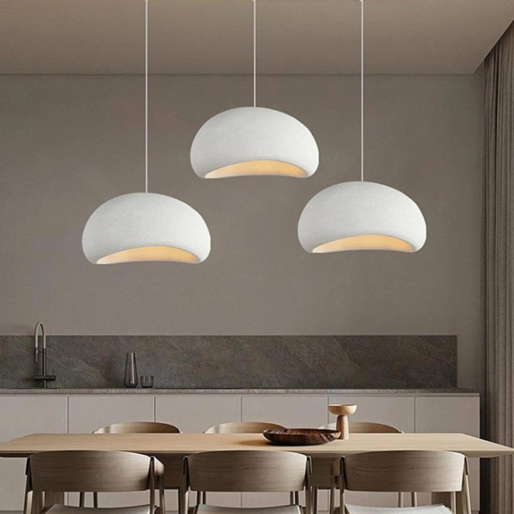 Lampadario a sospensione Wabi-Sabi in polistirene ad alta densità Ø40 cm – Attacco E27 – Stile giapponese moderno – Bianco effetto pietra