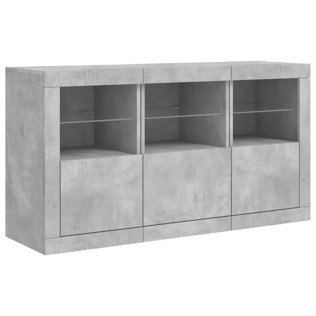 Credenza con Luci LED-Buffet-Armadio da cucina Grigio Cemento 123x37x67 cm 806973