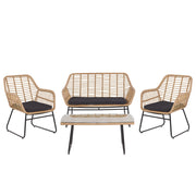 Set divano da giardino per conversazione in finto rattan Nero con imbottiture per sedile e tavolino da caffè