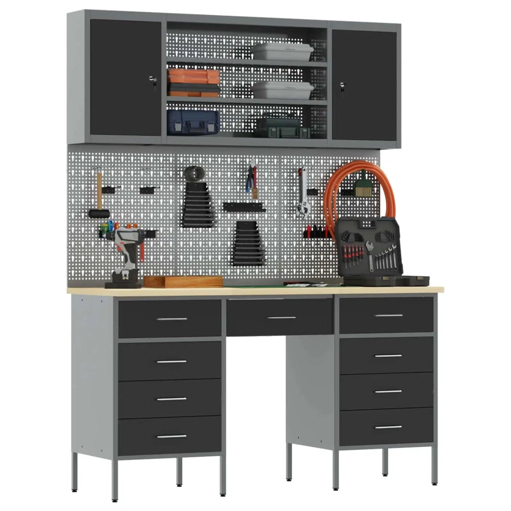 Mobile da lavoro 8 pcs Nero Legno ingegnerizzato e acciaio 3321460