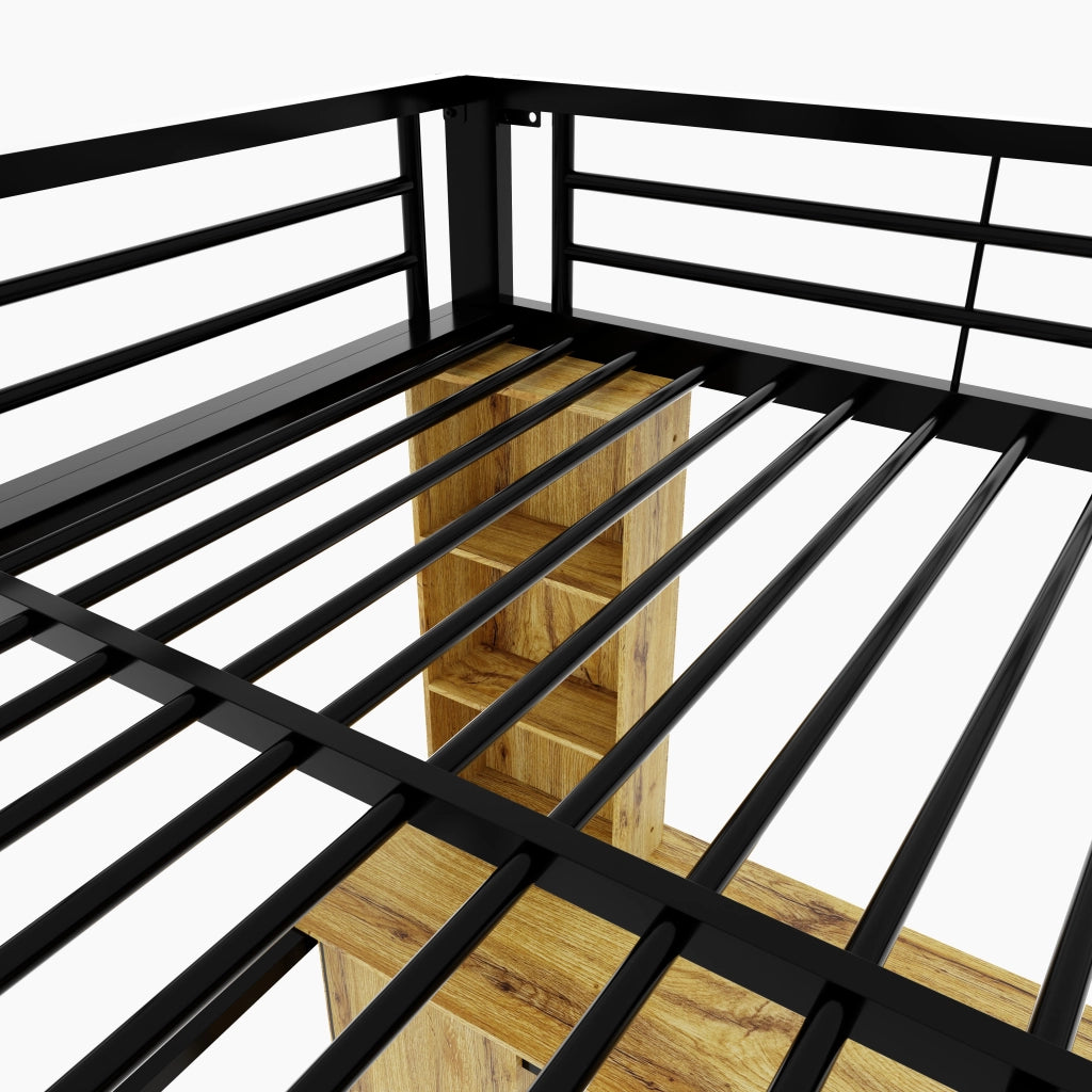 Letto a soppalco 140x200 cm con scrivania; contenitore e USB in metallo e MDF nero