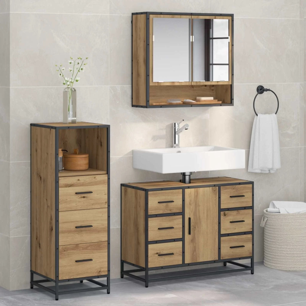Set di mobili per il bagno 3 pz Rovere artigianale 3402495